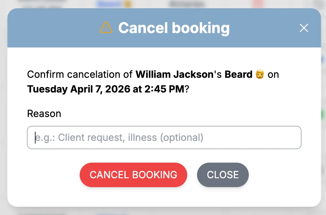 Cancel bookings with one click