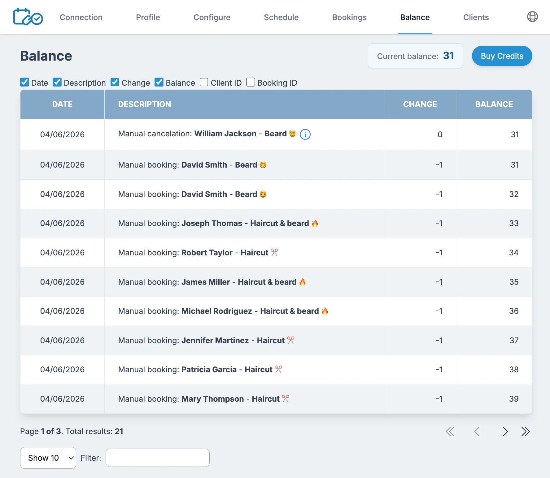 Monitor your booking balance