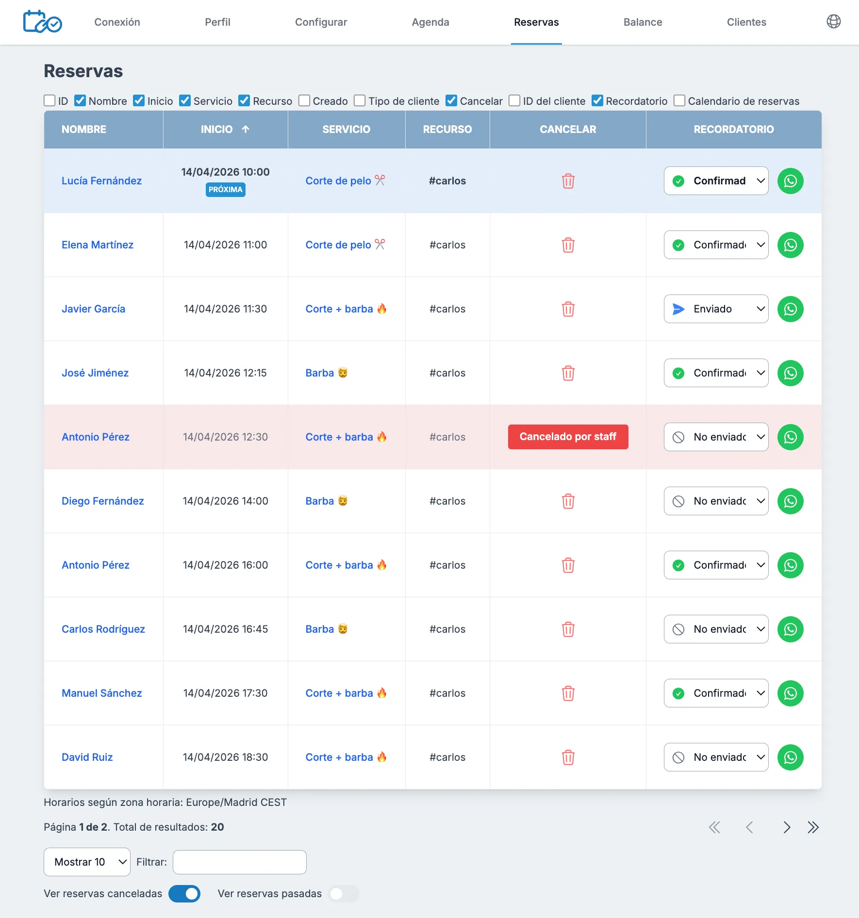 Ve todas tus reservas de un vistazo