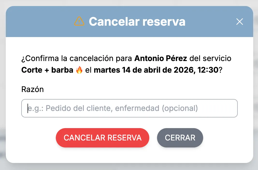 Cancela reservas con un click